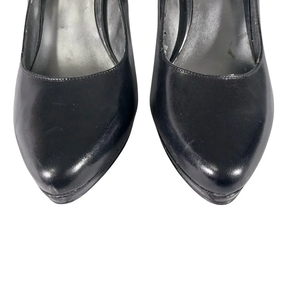 NINE WEST! GORGEOUS MINI PLATFORM CLASSIC BLACK SLIP-ON PUMPS, HEELS! SZ 8.5M